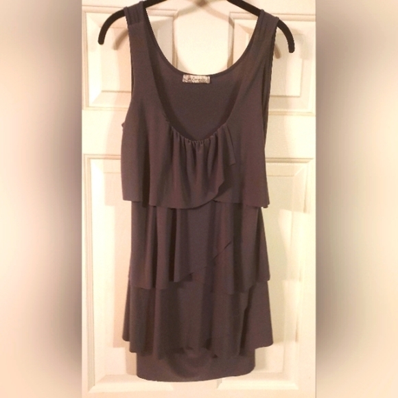 on Carnaby Tops - On Carnaby Sleeveless Ruffled Tank Top Charcoal Grey Size M